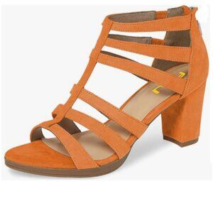 FSJ Orange Chunky High Heel Sandals Open Toe T-Strap Cutout Dress Party Shoes